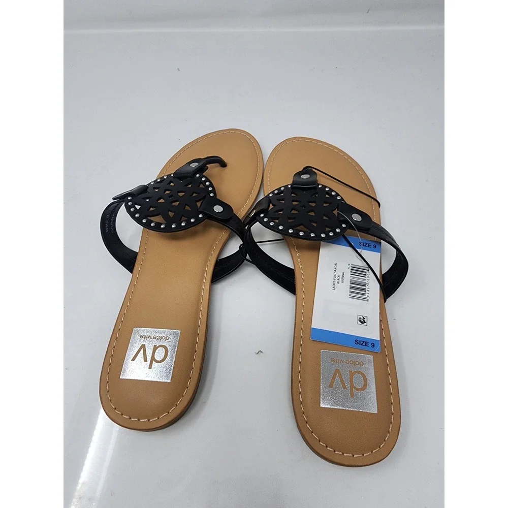 DV Dolce Vita Womens Studded Sandals Black Faux Leather Casual Size 9